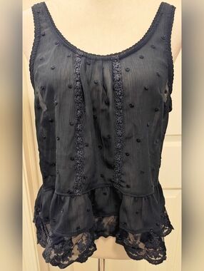 Y2K Abercrombie & Fitch Sheer Floral Lace & Polka Dot Babydoll Top.